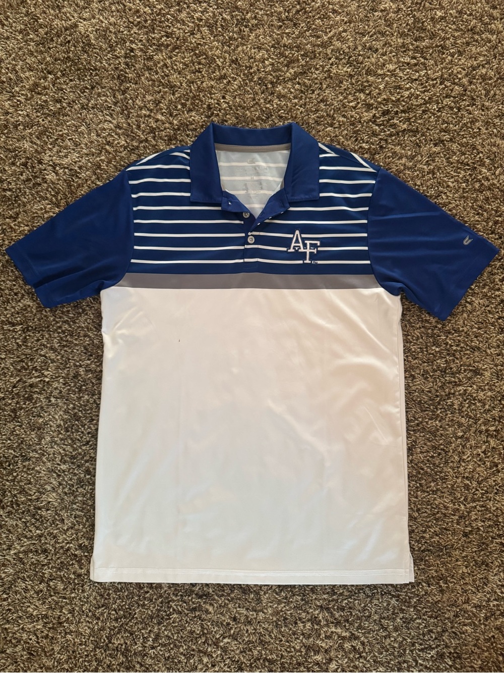 Colosseum Blue and White Striped Polo with AF Monogram